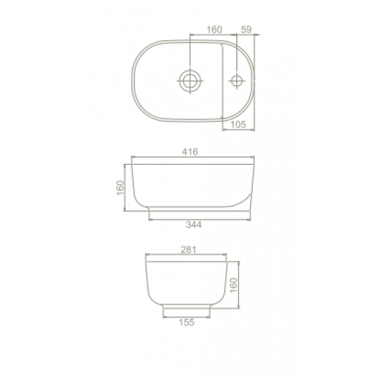 Επικαθήμενος Νιπτήρας Πορσελάνης 42x28cm Cerastyle Aqua 077000-u Λευκό Επικαθήμενος Νιπτήρας Πορσελάνης 42x28cm Cerastyle Aqua 077000-u Λευκό
